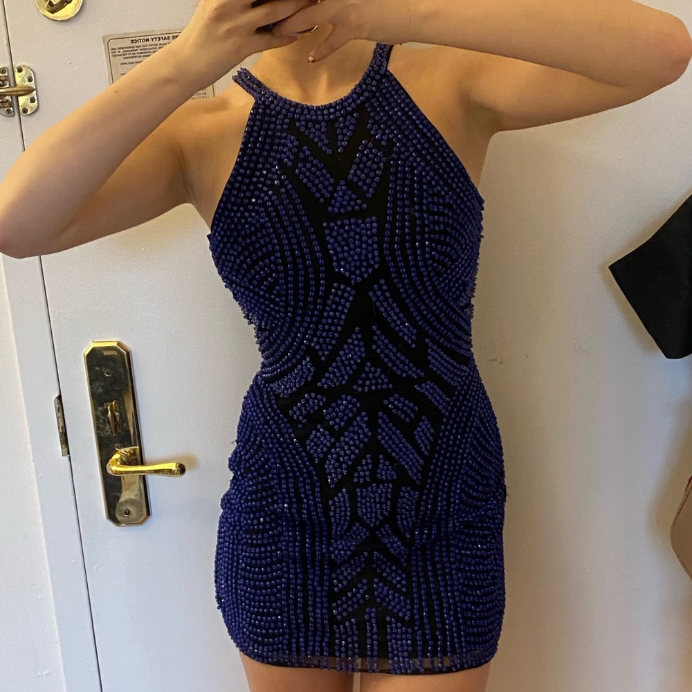Parker Navy Beaded mini dress